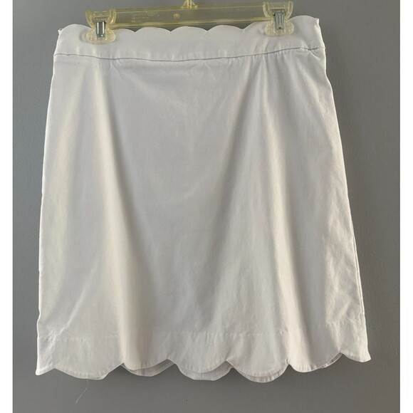 J. McLaughlin Cameron A-Line Skirt Size 10 White Scalloped Hem Nautical Coastal - Picture 1 of 12
